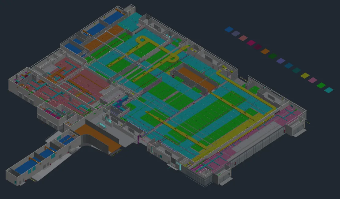 Modelo BIM de un edificio con instalaciones abierto en ZWCAD